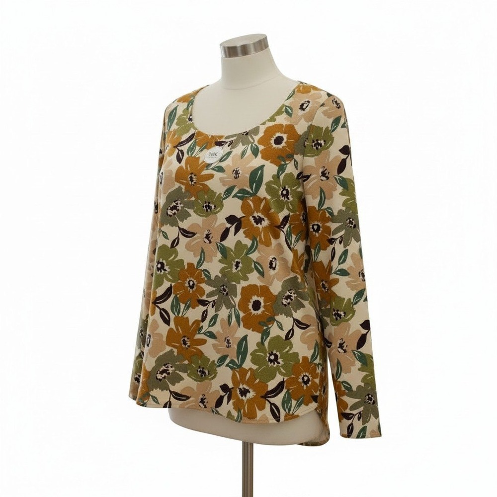 Les Amis Floral Blouse Womens Medium Long Sleeve Earty High Low Boho Cottagecore